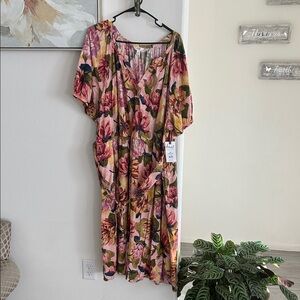 Terra & Sky Floral Midi Dress - Pink and Green